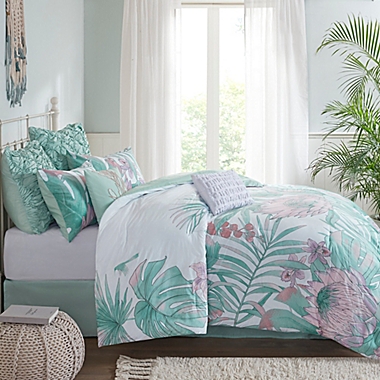 Madison Park Keilani Cotton Printed 8-Piece King Comforter Set in Aqua. View a larger version of this product image.