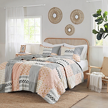 Madison Park Ani Cotton 3-Piece King/California King Coverlet Set in Blush/Grey. View a larger version of this product image.