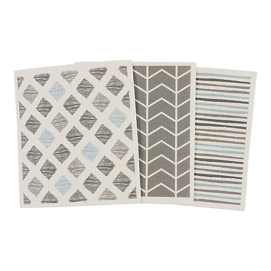 Alternate image 1 for Simply Essential™ Diamond Swedish Dish Cloths in Grey/Blue (Set of 3)