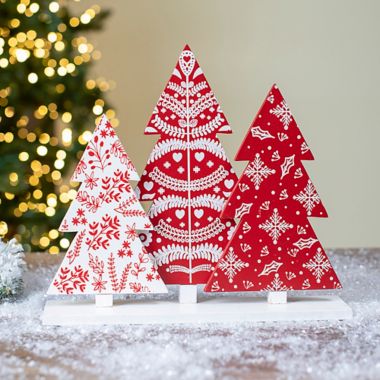 Bee & Willow™ Wood Tabletop Christmas Tree Decor in Red/White | Bed ...