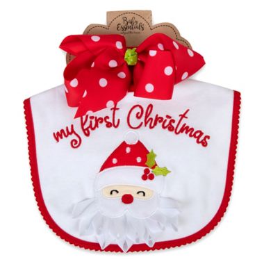 Baby Essentials 2-Piece First Christmas Bib and Headband Bow Set in Red. View a larger version of this product image.
