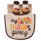 Alternate image 1 for Baby Essentials 2-Piece "My 1st Thanksgiving" Bib and Bootie Set in Oatmeal