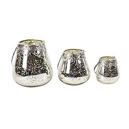Ridge Road Décor Glam Rounded Glass Jar Candle Holders in Silver (Set of 3)