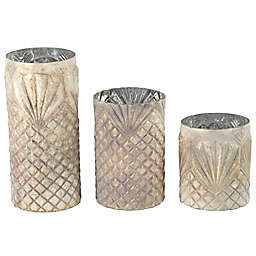 Ridge Road Décor Vintage Cylindrical Glass Hurricane Candle Holders in Beige (Set of 3)