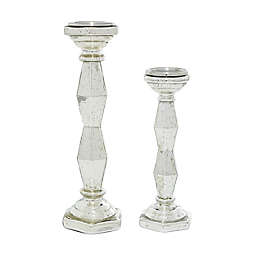 Ridge Road Décor Glam Faceted Glass Pedestal Candle Holders in Silver (Set of 2)