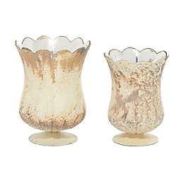 Set of 2 Brown Glass Rustic Candle Holder