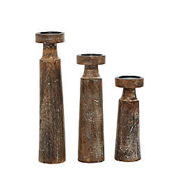 Ridge Road Decor 3-Piece Mango Wood Natural Candle Holder Set in Brown