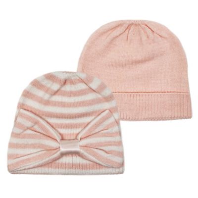 NYGB&trade; 2-Pack Striped Ribbon and Solid Knit Hats in Pink
