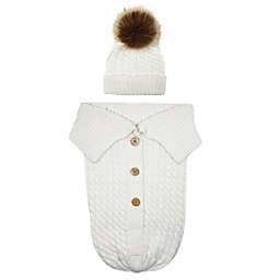 NYGB 2-Piece Cable Knit Hat and Snuggle Sack in Ivory