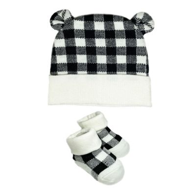 NYGB&trade; 2-Piece Buffalo Check Jacquard Bear Ear Hat and Bootie Set in Black