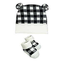 NYGB™ 2-Piece Buffalo Check Jacquard Bear Ear Hat and Bootie Set in Black