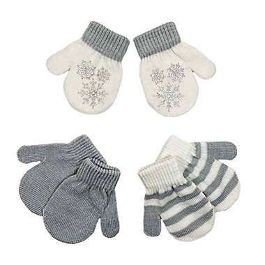 Toby Fairy&trade; Size 12-24M 3-Pack Snowflake Gripper Mittens in Grey. View a larger version of this product image.