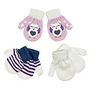 Toby Fairy&trade; Size 12-24M 3-Pack Owl Gripper Mittens in Lavender