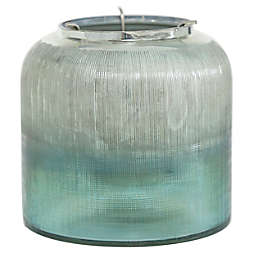 Ridge Road Décor Contemporary Glass Pillar Candle Holder in Turquoise