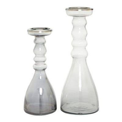 Set of 2 Clear Glass Contemporary Candle Holder