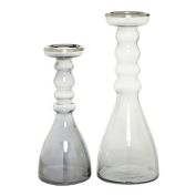 Ridge Road Decor 2-Piece Clear Glass Contemporary Candle Holder Set