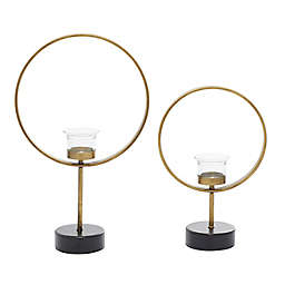 Ridge Road Decor 2-Piece Metal Contemporary Candle Holder Set in Gold/Black