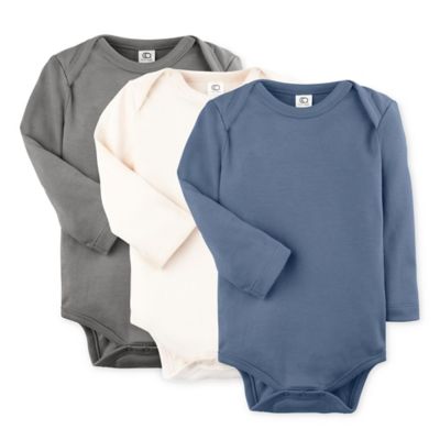 Colored Organic Size 6-12M 3-Pack Organic Cotton Long Sleeve Bodysuits in Steel