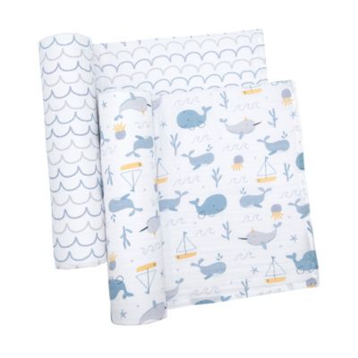 Living Textiles Baby 2-Pack Whale of a Time Cotton Muslin Swaddle/Stroller Blankets