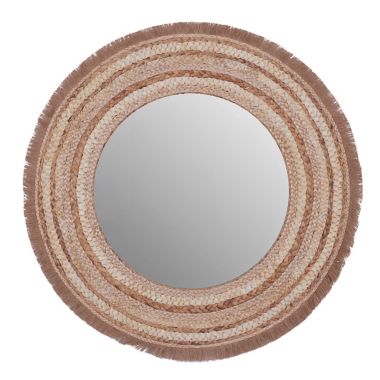 Ridge Road D&eacute;cor 38-Inch x 38-Inch Boho Style Wood Wall Mirror in Beige. View a larger version of this product image.