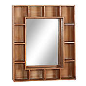 Ridge Road Decor Wood Farmhouse 24-Inch x 29-Inch Wall Mirror with Cubbies in Brown