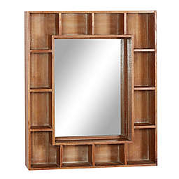 Ridge Road Decor Wood Farmhouse 24-Inch x 29-Inch Wall Mirror with Cubbies in Brown