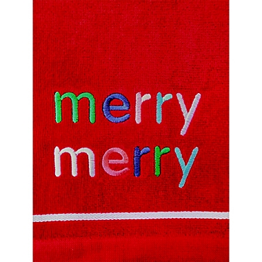 H for Happy&trade; Merry Merry Christmas Hand Towels in True Red (Set of 2). View a larger version of this product image.