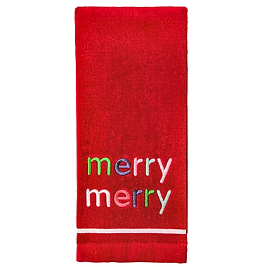 H for Happy&trade; Merry Merry Christmas Hand Towels in True Red (Set of 2). View a larger version of this product image.