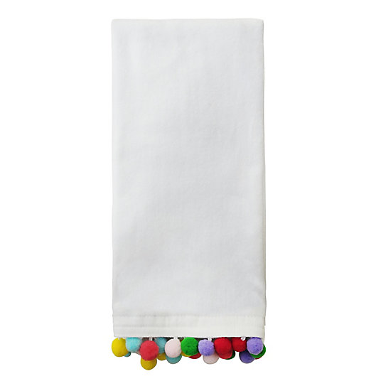 Alternate image 1 for H for Happy™ Pom Pom Holiday Hand Towels in Bright White (Set of 2)