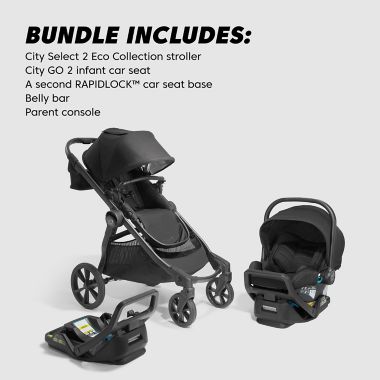 Baby Jogger&reg; City Select 2 Eco Collection Single-to-Double Modular Travel System in Lunar Black. View a larger version of this product image.