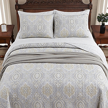 Tommy Bahama&reg; Turtle Cove 3-Piece Reversible Full/Queen Quilt Set in Grey. View a larger version of this product image.
