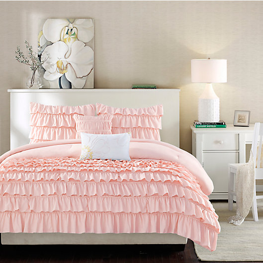 Alternate image 1 for Intelligent Design Waterfall 4-Piece Twin/Twin XL Reversible Comforter Set in Blush