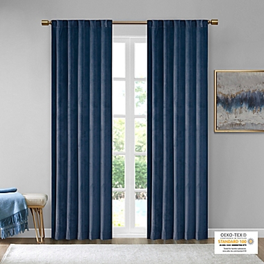 510 Design Colt Velvet 84-Inch Rod Pocket Room Darkening Curtain Panel in Navy (Set of 2). View a larger version of this product image.