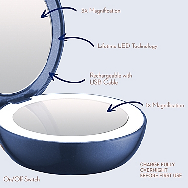 Conair&reg; 1X/3X Rechargeable LED Lighted Compact Mirror in Blue. View a larger version of this product image.