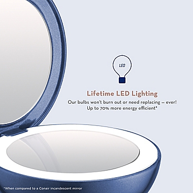 Conair&reg; 1X/3X Rechargeable LED Lighted Compact Mirror in Blue. View a larger version of this product image.