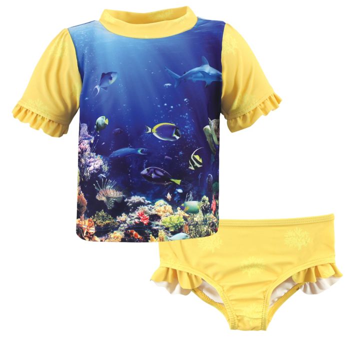 Hudson Baby Reef Girl S Rashguard And Swim Trunk Set In Yellow Blue Buybuy Baby