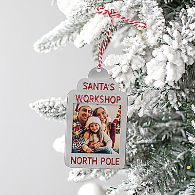 4.1-Inch Santa&#39;s Workshop Metal Photo Holder Christmas Ornament in Silver/Red. View a larger version of this product image.