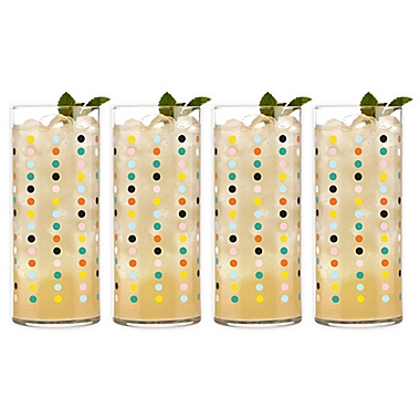Set of 4 16-ounce Libbey Vintage Flower Power Party Dots Cooler Glasses 
