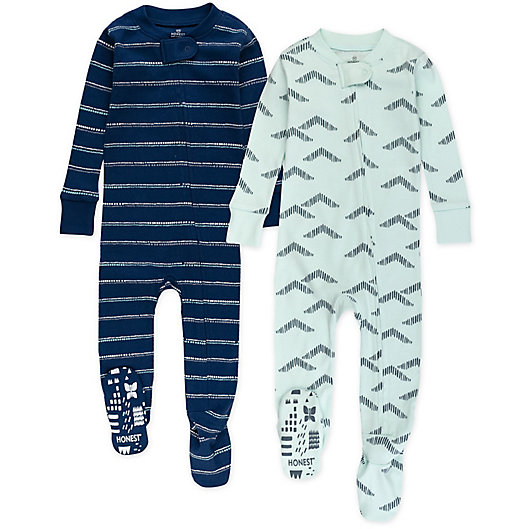 Alternate image 1 for The Honest Company® 2-Pack Dotted Stripe Organic Cotton Footed Pajamas in Navy