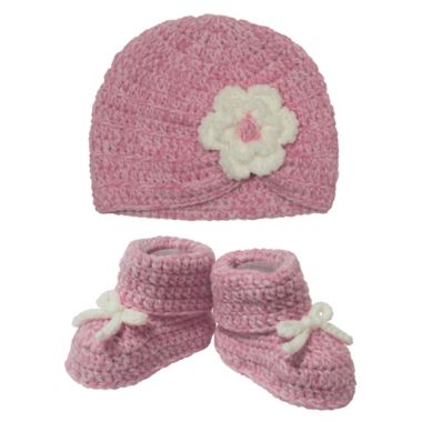 So 'dorable Size 0-6M 2-Piece Crochet Hat and Bootie Set in Pink. View a larger version of this product image.
