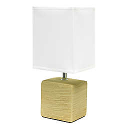 Simple Designs Petite Faux Stone Table Lamp with White Shade in Beige
