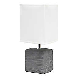 Simple Designs Petite Faux Stone Table Lamp with White Shade in Grey