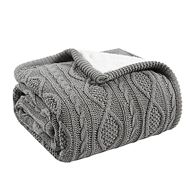 Bee &amp; Willow&trade; Cable Knit Reversible Throw Blanket in Heather Grey. View a larger version of this product image.