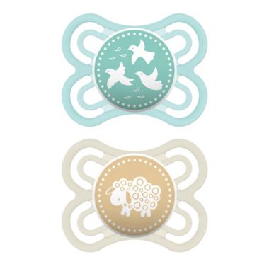MAM Perfect Collection 0-6M 2-Pack Unisex Pacifiers in Green/Yellow. View a larger version of this product image.