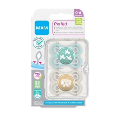 MAM Perfect Collection 0-6M 2-Pack Unisex Pacifiers in Green/Yellow. View a larger version of this product image.
