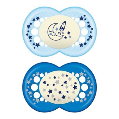 MAM Night Age 6+ Months Glow-in-the-Dark Pacifier in Blue (2-Pack). View a larger version of this product image.