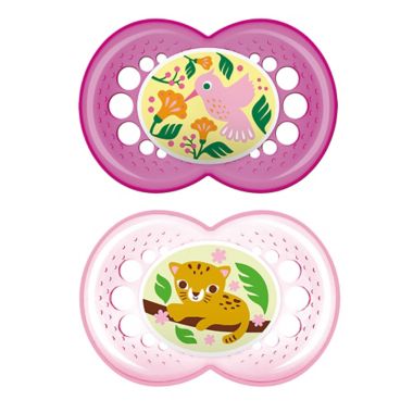 MAM Crystal Age 6+ Months 2-Pack Pacifiers in Purple. View a larger version of this product image.