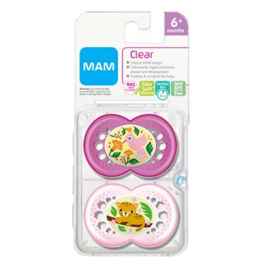 MAM Crystal Age 6+ Months 2-Pack Pacifiers in Purple. View a larger version of this product image.