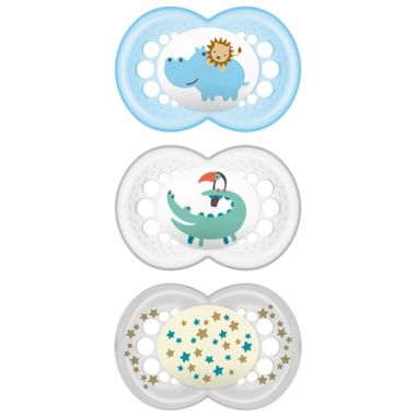 MAM Day &amp; Night 6-12M 3-Pack Pacifiers in Blue. View a larger version of this product image.