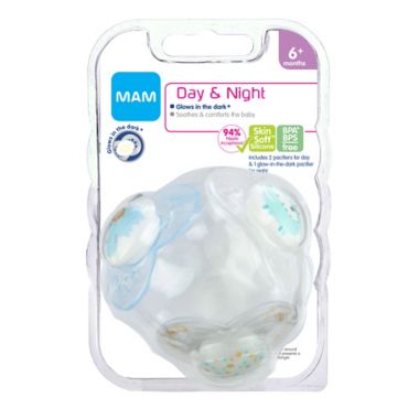 MAM Day &amp; Night 6-12M 3-Pack Pacifiers in Blue. View a larger version of this product image.